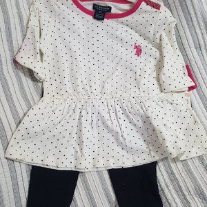 U.S. Polo Assn. Black White Polka dot Outfit 2T